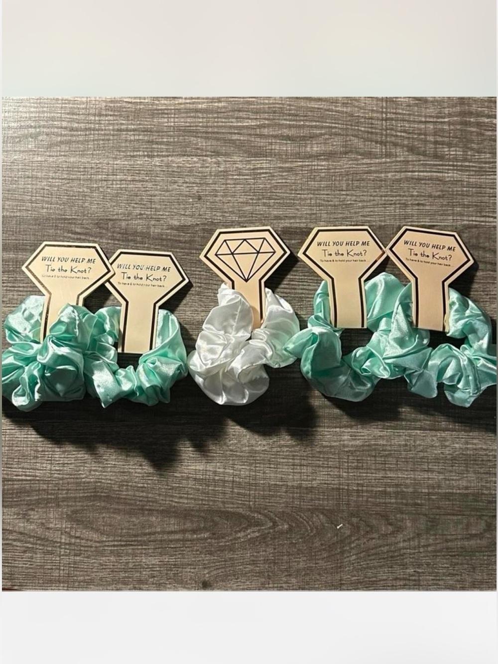 Bride And Bridesmaids Satin Scrunchie Set Mint & White Wedding Bridal